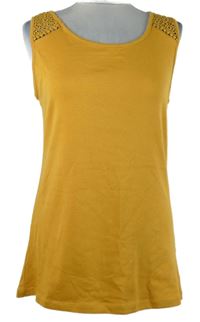 Dámský hořčicový top s krajkovými ramínky TU