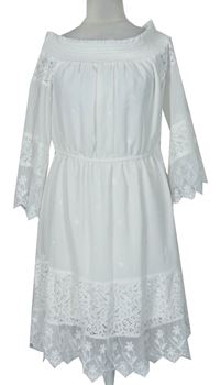 Dámske biele šifonovo-čipkové kvietkovane šaty s lodičkovým výstřihem River Island