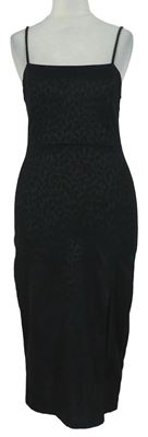 Dámske čierne vzorované midi šaty s rozparkem Zara