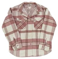 Růžovo-bílo-khaki kockovaná košeľová bunda George