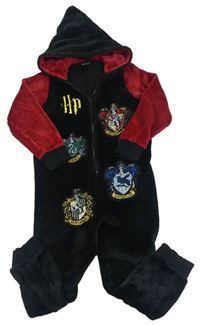 Čierno-červená chlpatá kombinéza s HarryPotter a kapucňou Matalan