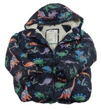 Tmavomodrá šusťáková zimní bunda s dinosaury kapucí M&S