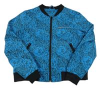 Azurovo-černá květinová šusťáková jarní bunda