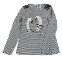 Bielo-čierne pruhované tričko s labuťami  Topolino