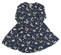 Tmavomodré bavlněné šaty s liškami a kytičkami Frugt