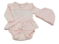 Nové - 2set- ružovo-biele body+ čapica Mintini