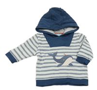 Bielo-modrá pruhovaná mikina s velrybou a kapucňou Obaibi