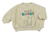 Smotanová zamatová oversize mikina s medveďmi a nápisom smile