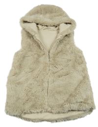 Světlebéžová kožešinová podšitá vesta s kapucí St. Bernard