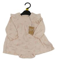 Nové - Svetloružové kvetinové bavlnené šaty so všitým body Mothercare