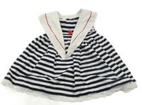 Tmavomodro-biele pruhované bavlnené šaty