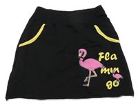 Čierno-žltá tepláková sukňa s plameňákem