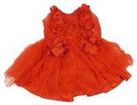 Červené tylovo/krajkové šaty s květinami a mašlí 