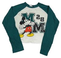 Petrolejovo-bílé crop triko s Mickey Mousem Disney
