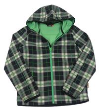 Čierno-sivo-zelená kockovaná softshellová bunda s kapucňou