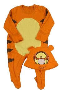 2set - Oranžovo-žltý overal so vzorem + čepice - Tiger