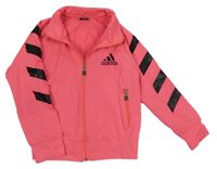 Neonově růžová sportovní propínací mikina s pruhy Adidas