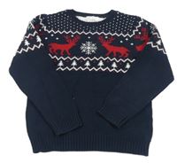 Tmavomodro-biely sveter so vzorom a jeleňmi zn. H&M