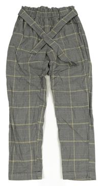 Bílo-černo-žluté vzorovano/kostkované kalhoty s páskem C&A