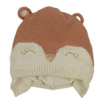 Starorůžovo-smetanová pletená čepice - sova PUSBLU