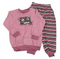 Růžovo-pruhované froté pyžamo s nášivkou Topolino