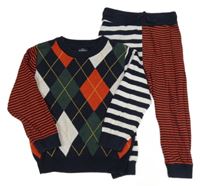 Barevný károvovo-pruhovaný svetr + tepláky Next