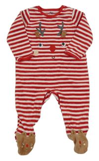 Červeno-bílý pruhovaný sametový overal se sobem 