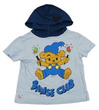 Světlemodré tričko s medvídkem a kapucí 