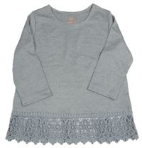 Šedé žebrované triko s krajkou Pepperts