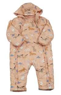 Lososová šusťáková zimní kombinéza se zvířátky a kapucí M&S