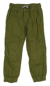 Khaki plátenné cuff nohavice H&M