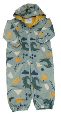 Světlekhaki šusťáková jarní kombinéza s dinosaury a kapucí George