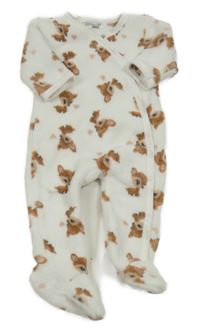 Biela plyšová kombinéza so srnkami a srdiečkami Ergee