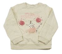 Svetlobéžová melírovaná mikina s mačičkou a flitrami a nápismi M&S