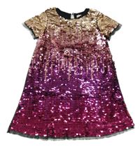 Zlato-fialovo-růžové flitrové šaty Primark