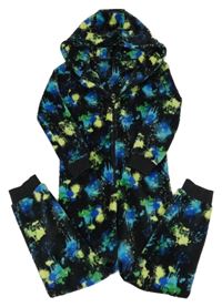 Čierno-modro-žltá vzorovaná chlpatá kombinéza s kapucňou F&F