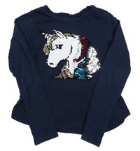 Tmavomodré triko s překlápěcími flitry H&M