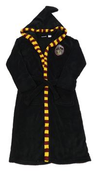 Čierny chlpatý župan s pruhovaným lemem a kapucí - Harry Potter