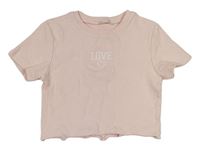 Svetloružové rebrované crop tričko s nápisom River Island