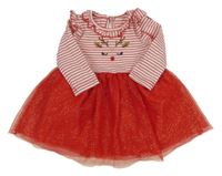 Červeno-pruhované bavlněno/tylové šaty se sobem Primark