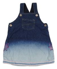 Tmavomodro-svetlomodré rifľové na traké šaty s výšivkou Tik&Tak