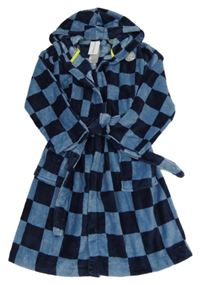 Nové - Tmavomodro-modrý kostkovaný chlupatý župan s kapucí George 