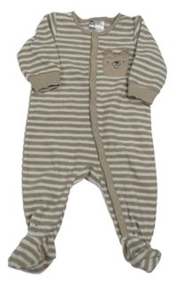 Béžovo-biely pruhovaný zamatový overal s medvedíkom H&M