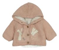 Růžový třpytivý propínací zateplený svetr se zajíčky a kapucí Nutmeg
