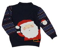 Tmavomodrý vlněný svetr se Santou a vzorem Nutmeg