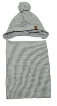 2set - Šedá pletená podšitá ušanka + nákrčník LC Waikiki