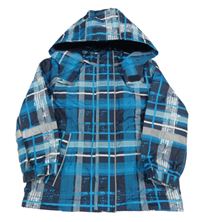 Tyrkysovo-tmavomodro-bílá kostkovaná šusťáková jarní bunda s kapucí Topolino