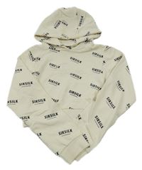 Smotanová crop mikina s nápismi a kapucňou Siksilk