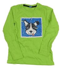 Limetkové triko s pejskem z překlápěcích flitrů Dopodopo