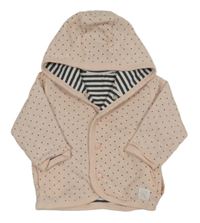 Světlerůžová propínací oboustranná mikina s puntíky a kapucí 